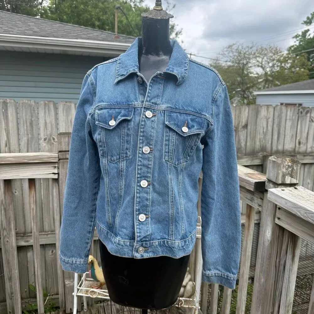 Hudson Jeans Womens Medium Wash Denim Trucker Button Front Jean Jacket